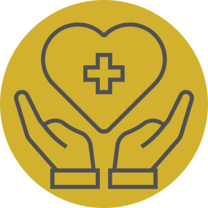 Health care marketing agency hands holding a heart with a cross in the middle